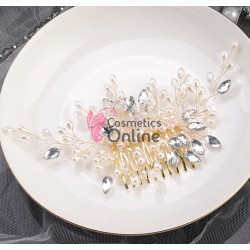 Accesoriu elegant pentru decor par AP010EE Auriu cu cristale si perle + 2 agrafe